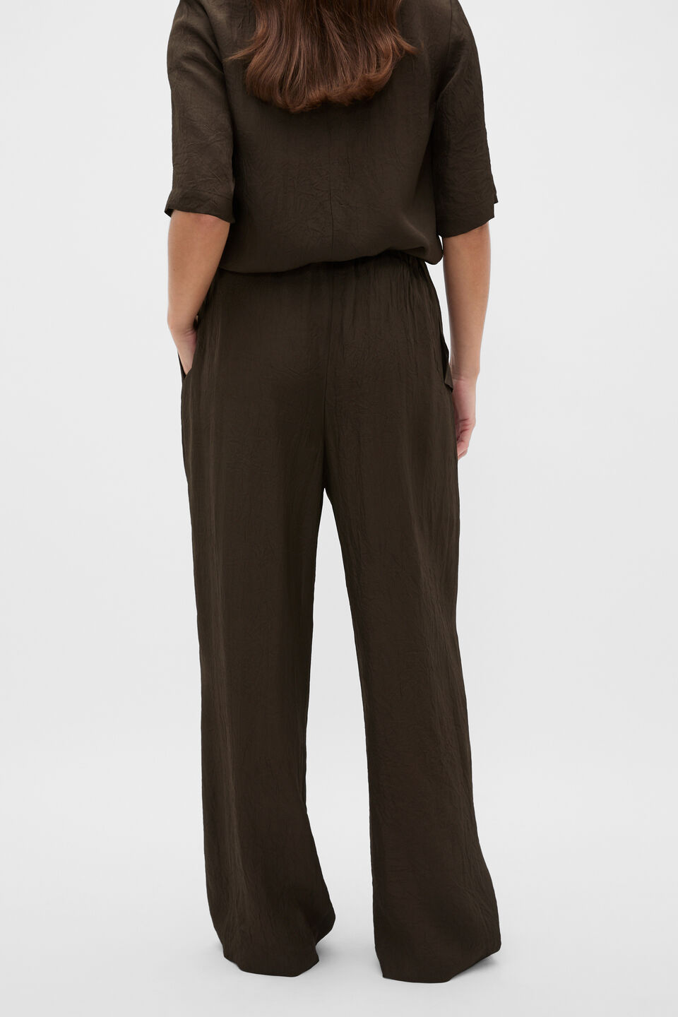 Textured Satin Straight Leg Pant  Coffee Bean