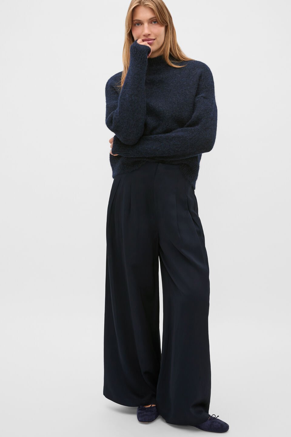 Pleat Front Palazzo Pant  Twilight Blue