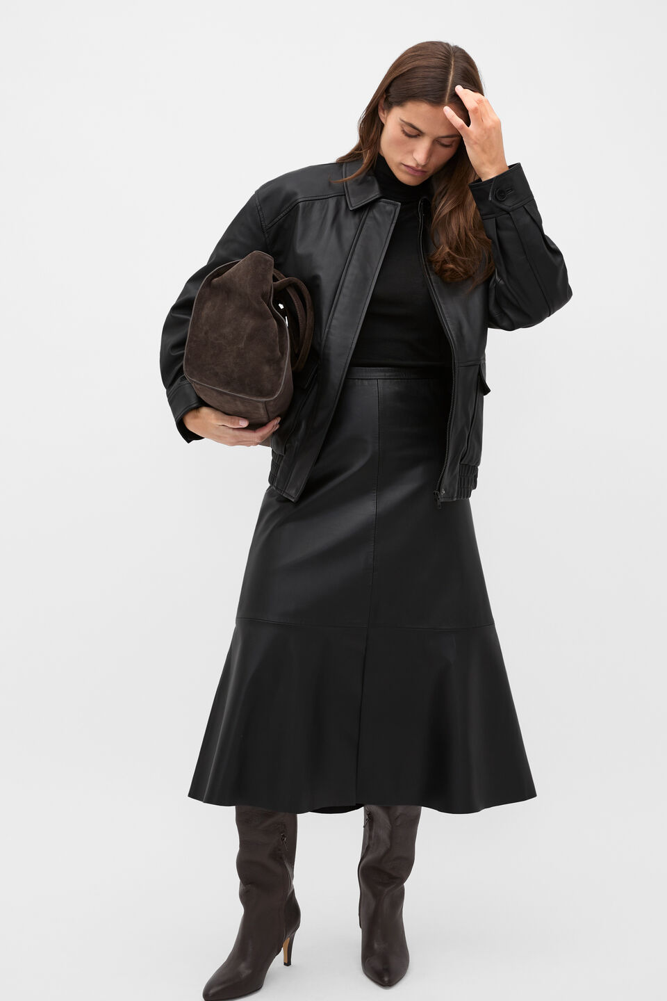 Leather Bomber Jacket  Black