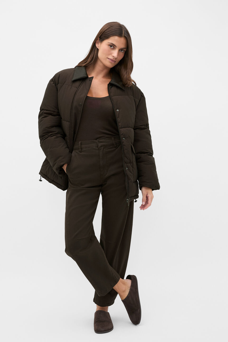 Collared Puffer Jacket  Coffee Bean