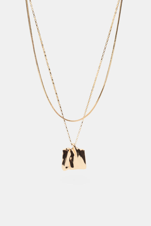 Square Molten Pendant Necklace  Gold  hi-res