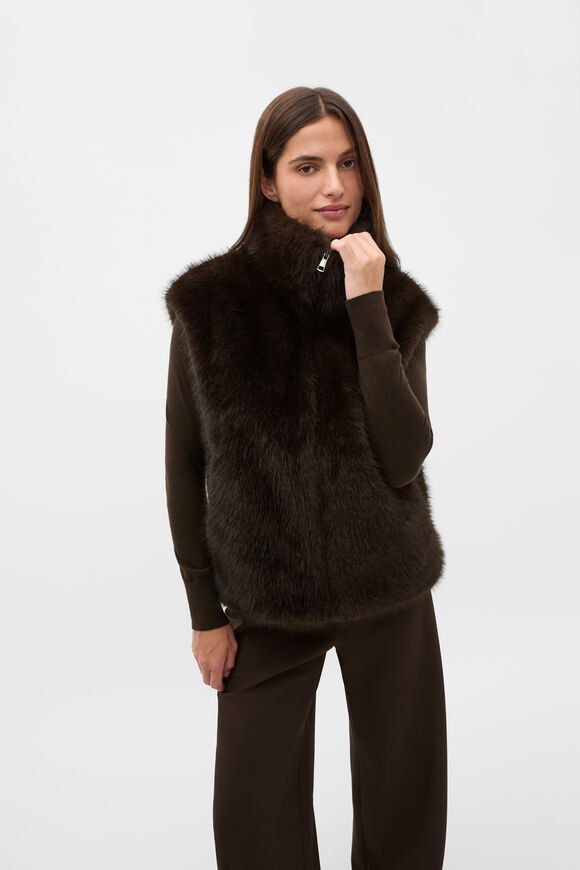 Faux Fur Zip Through Vest  Coffee Bean  hi-res