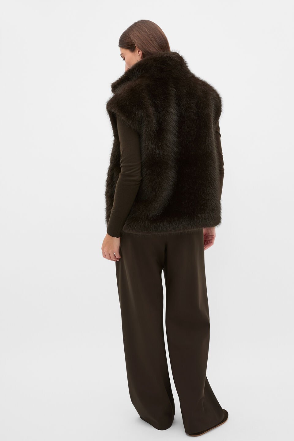 Faux Fur Zip Through Vest  Coffee Bean
