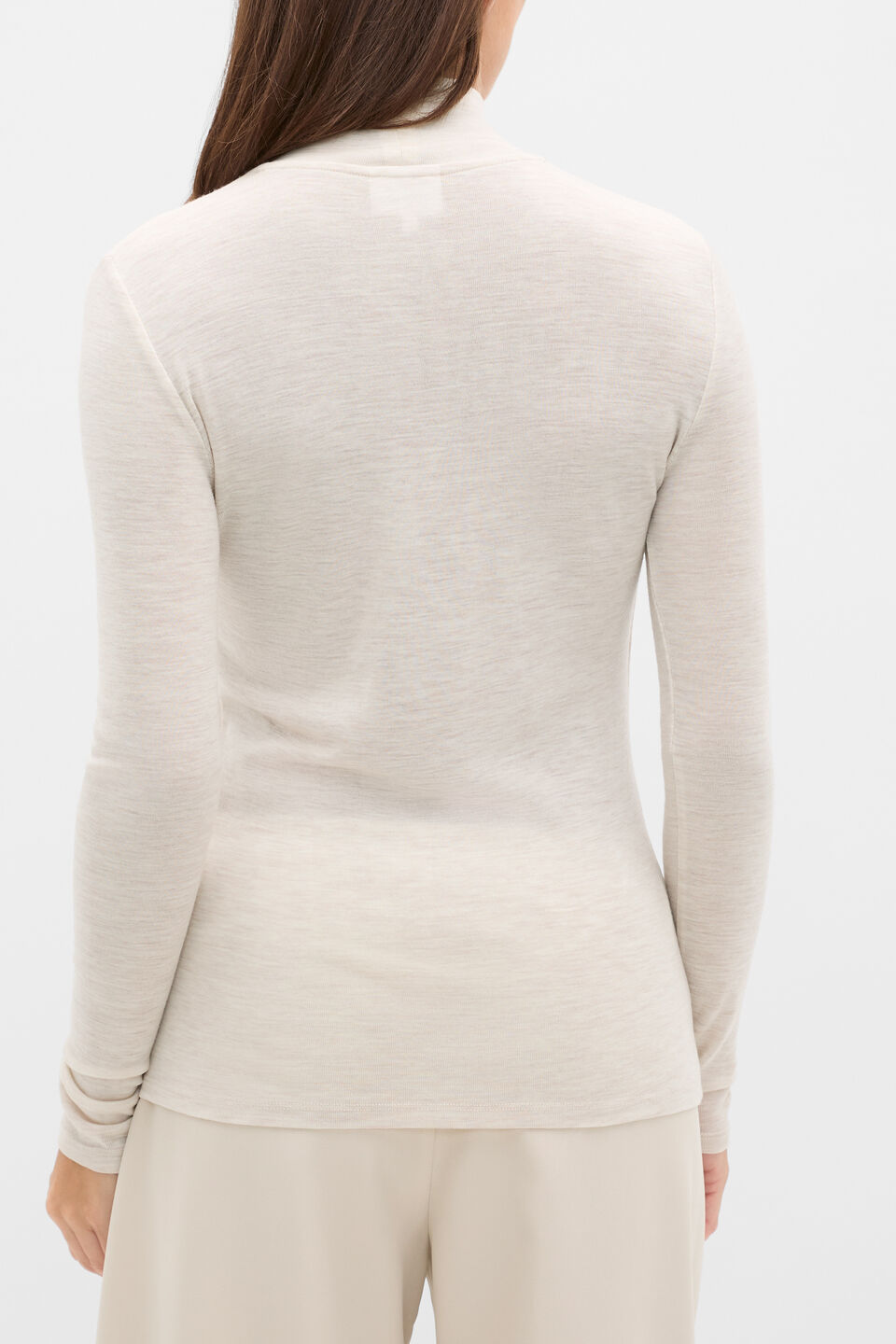 Australian Merino Mock Neck Top  Mist Marle