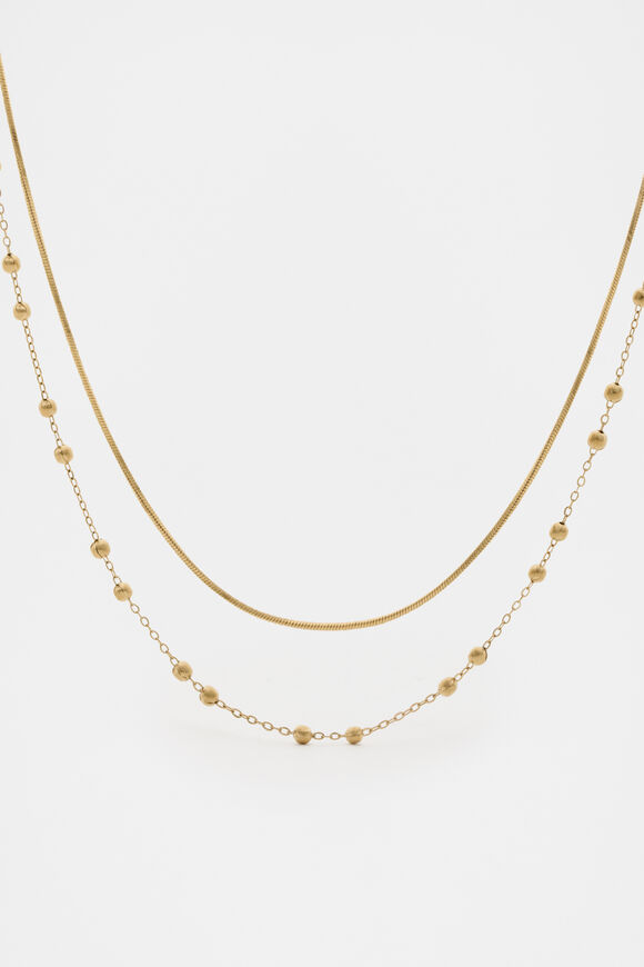 Waterproof Double Chain Necklace  Gold  hi-res