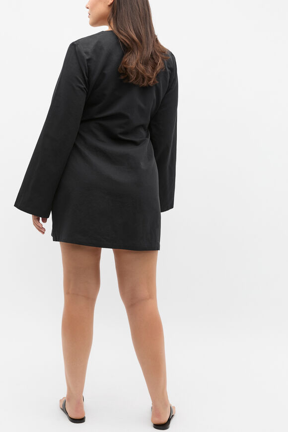 Tie Waist Wrap Mini Dress  Black  hi-res