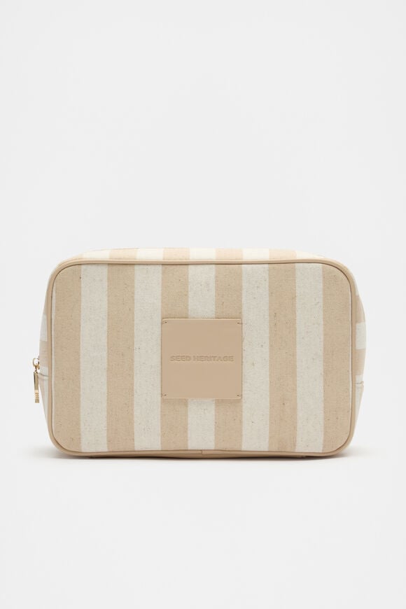 Stripe Make Up Bag  Ecru  hi-res