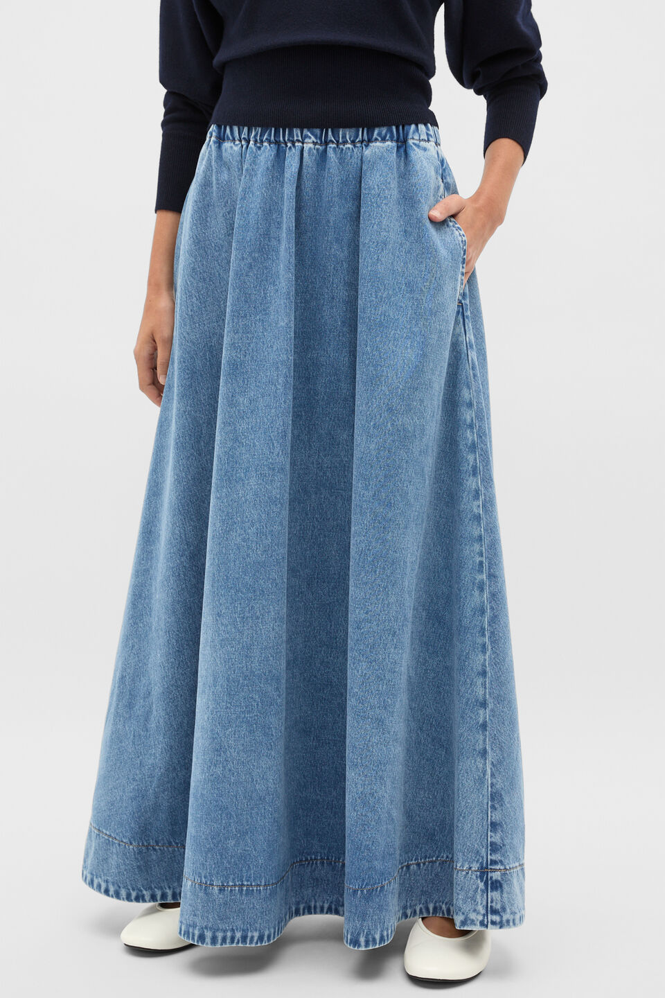 Elasticated Denim Skirt  Mist Blue Wash