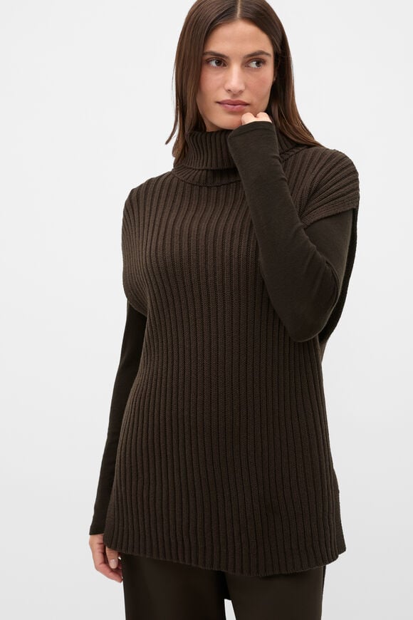 Collar Knit Poncho  Coffee Bean  hi-res