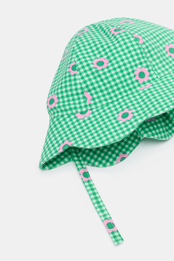 Check Flower Sun Hat  Light Evergreen  hi-res