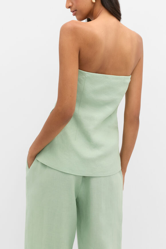 Linen Strapless Tuck Detail Top  Eucalyptus  hi-res