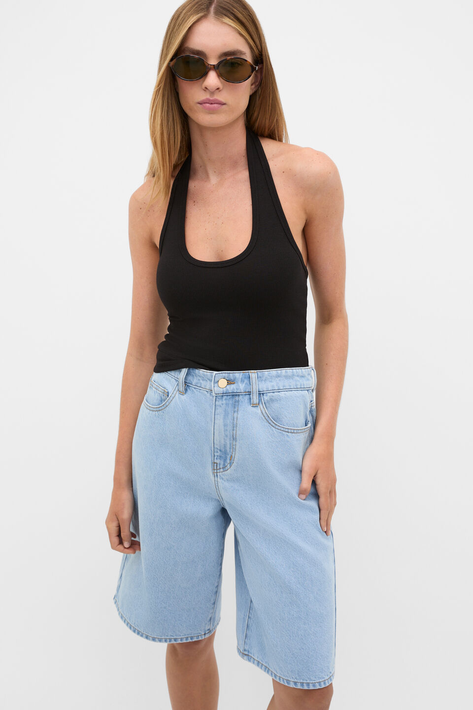 Halter Rib Scoop Neck Tank  Black