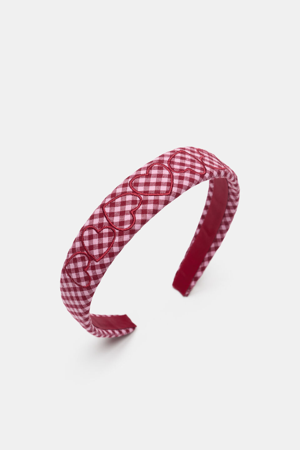 Gingham Heart Headband  Dark Cherry