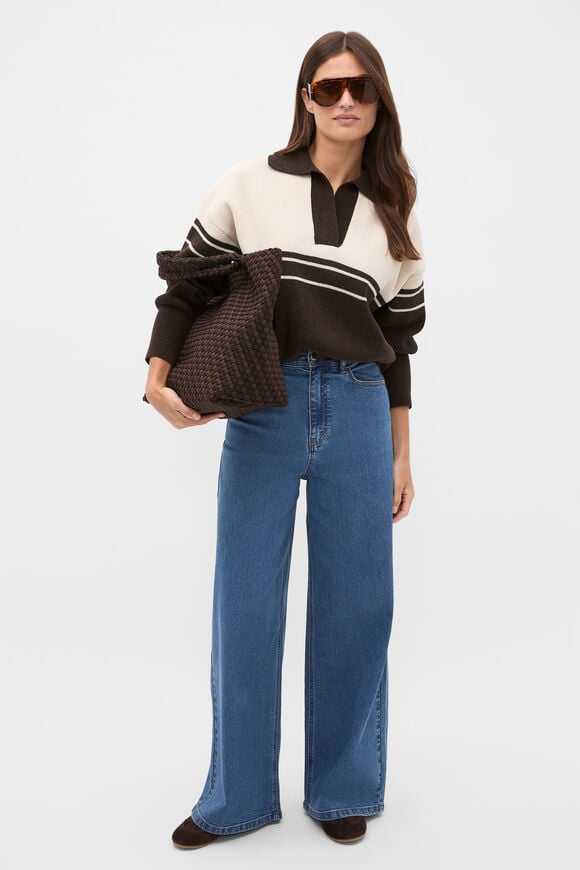 Collared Breton Stripe Knit  Coffee Bean  hi-res