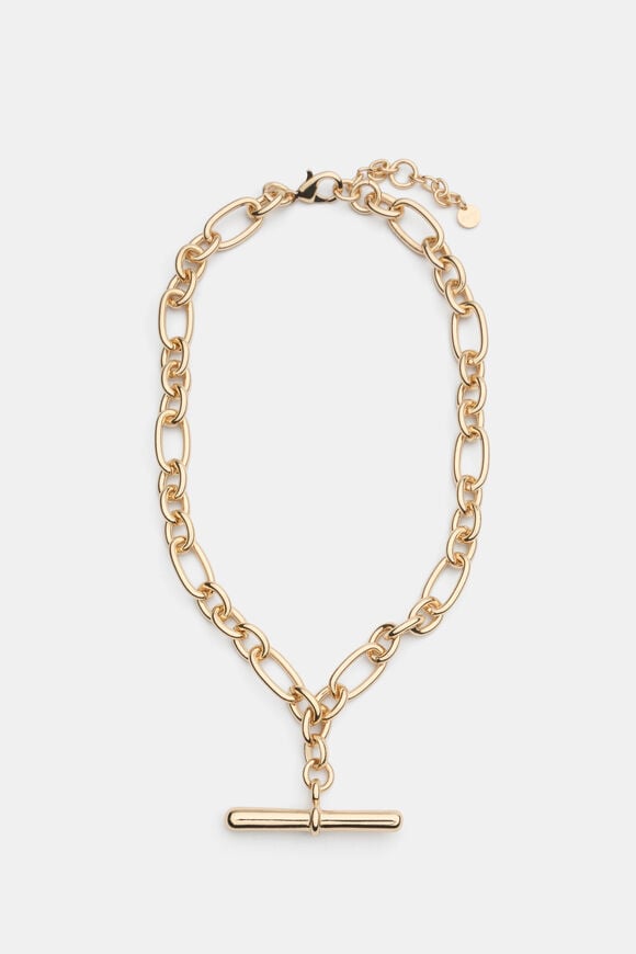 Large T Bar Necklace  Gold  hi-res
