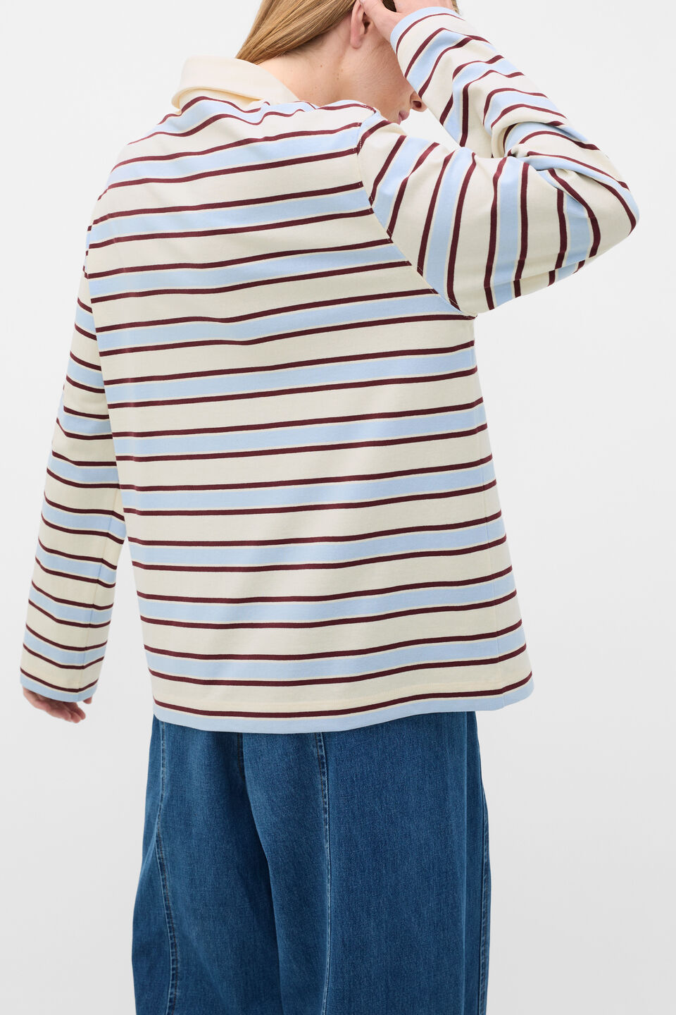 Relaxed Cotton Rugby Polo Top  Arctic Blue Stripe