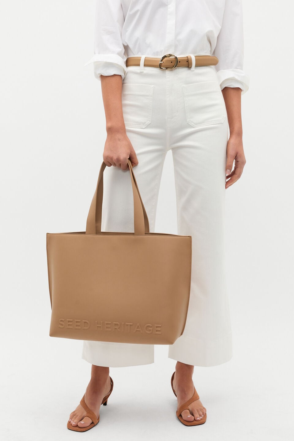 Logo Detail Tote  Caramel