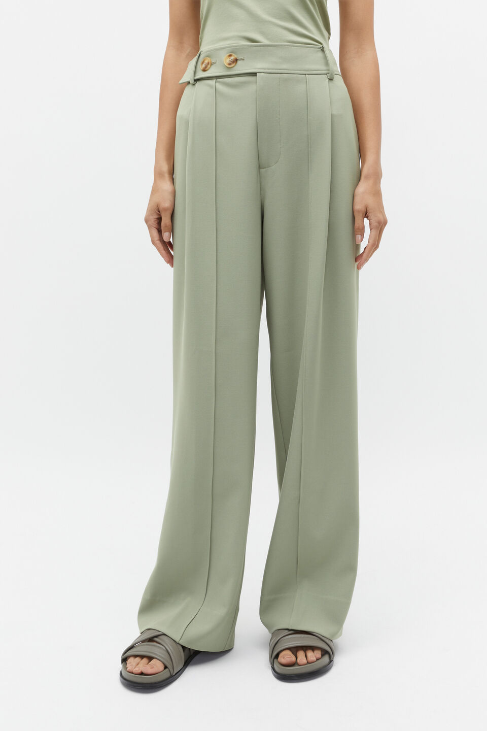 Button Detail Trouser  Pale Olive