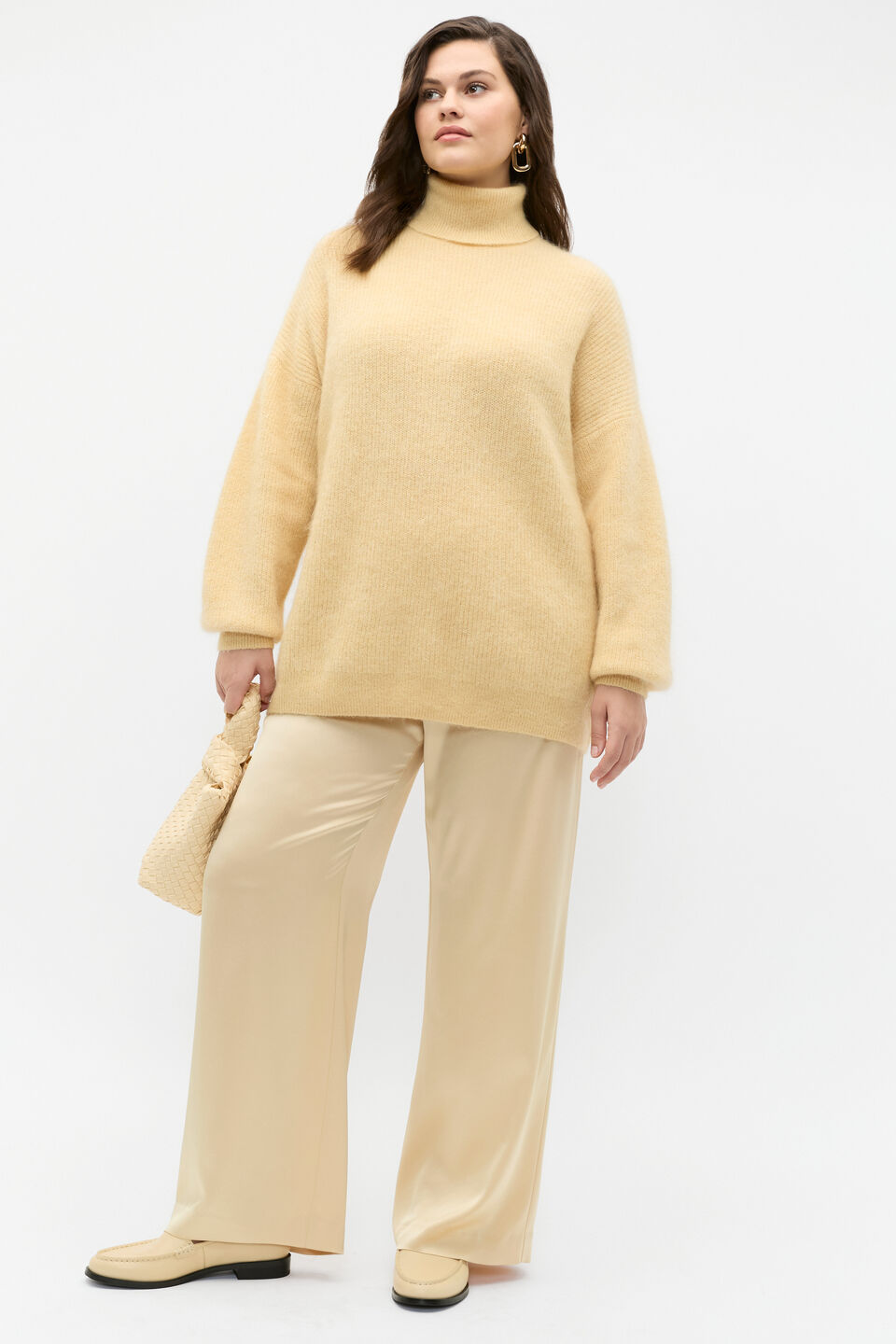 Longline Rib Roll Neck Knit  Marzipan Marle