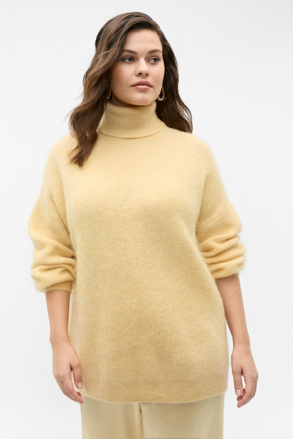 Longline Rib Roll Neck Knit  Marzipan Marle