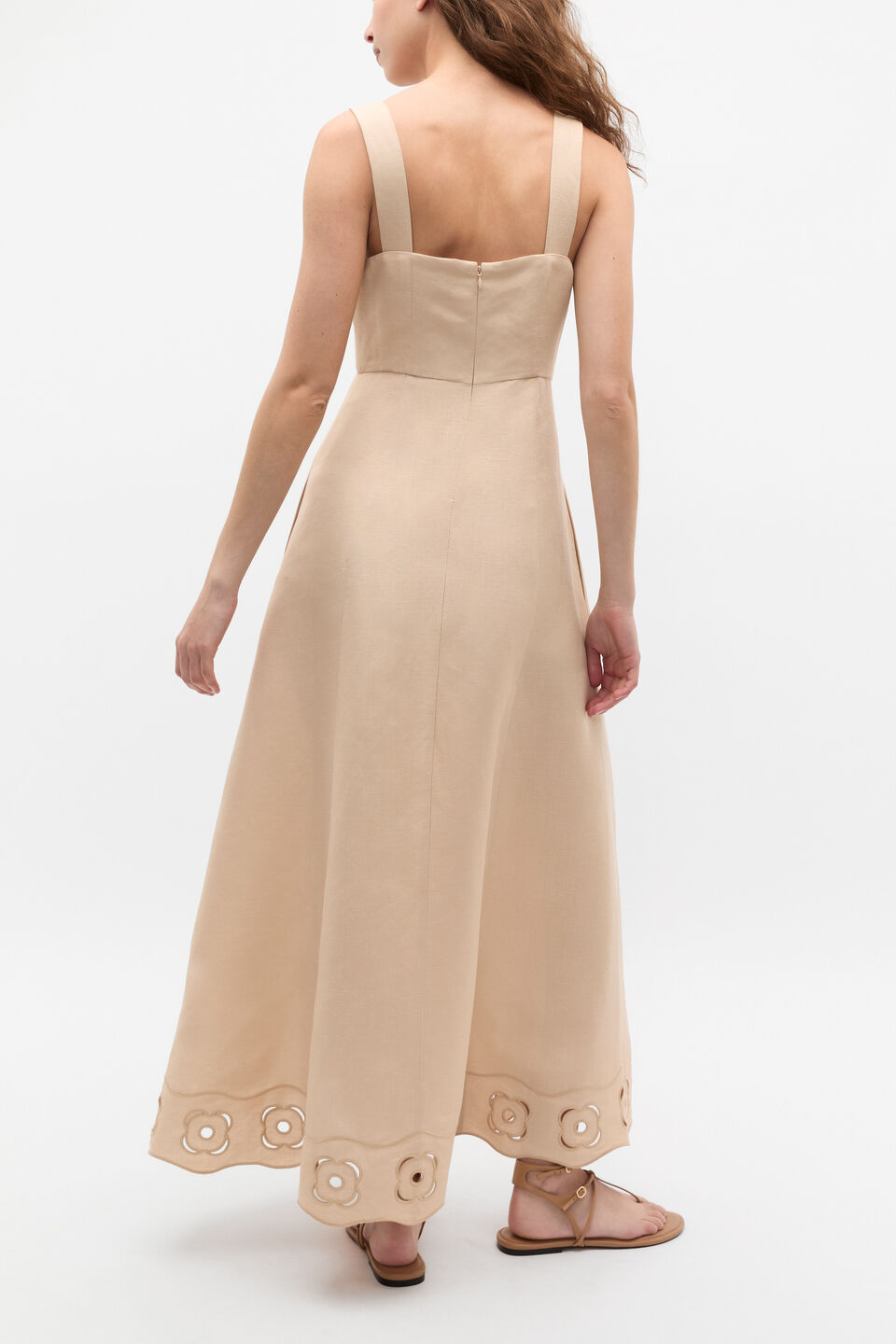 Retro Embroidered Midi Dress  Ecru