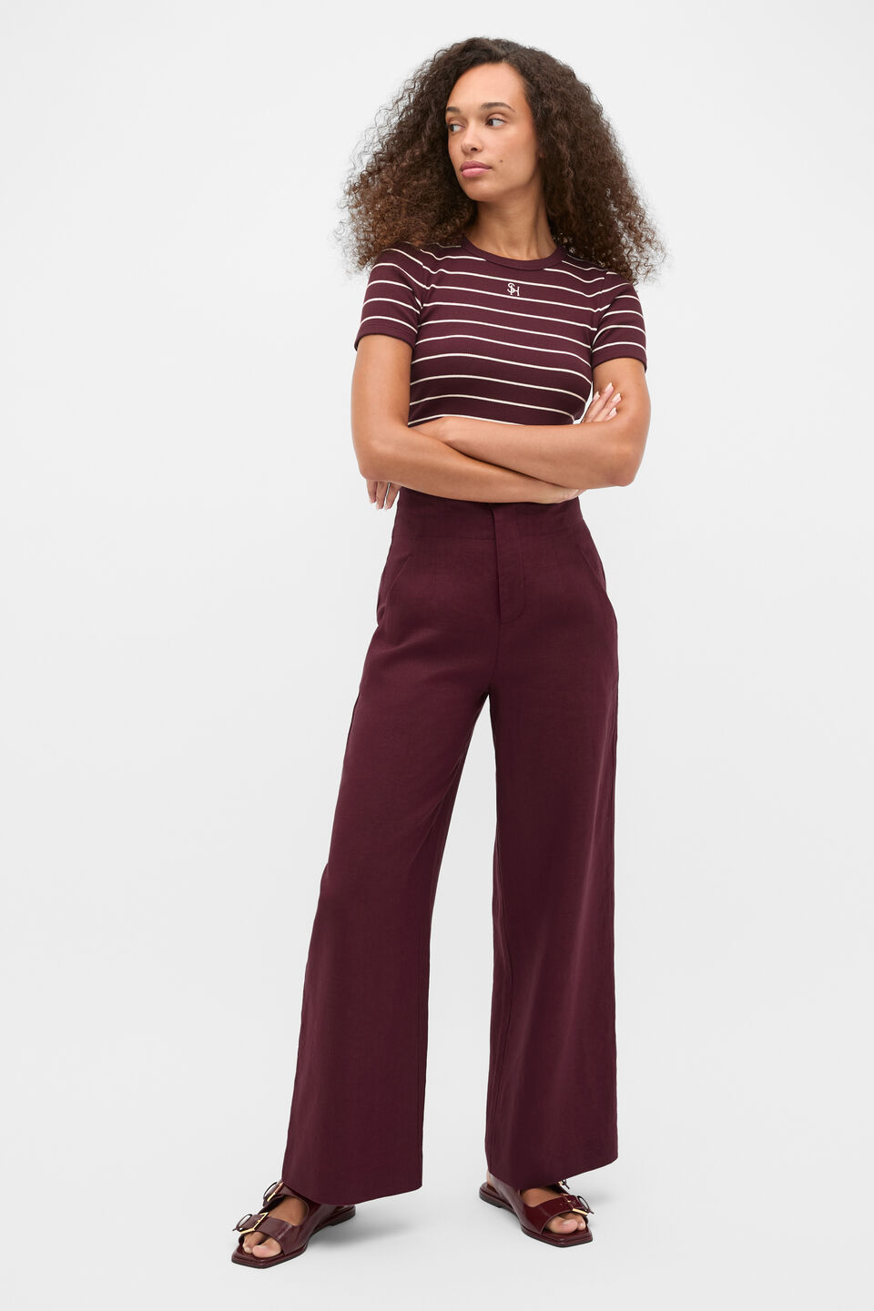 Heritage Rib Tee  Plum Red Stripe