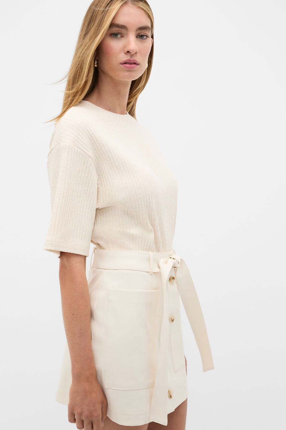 Cotton Rib Longline Tee  Mist Marle