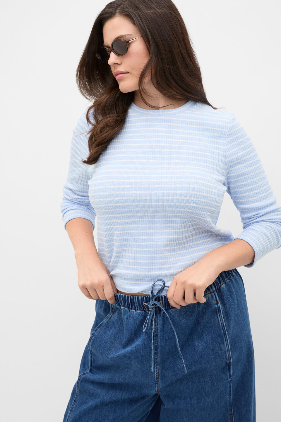 Self Stripe Textured Top  Arctic Blue Stripe