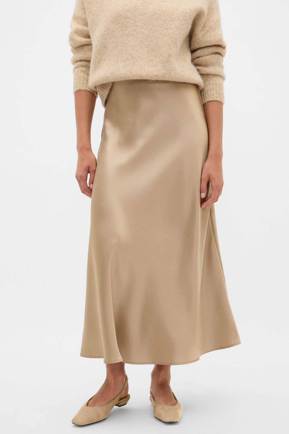 Satin Midi Skirt  Sandstone