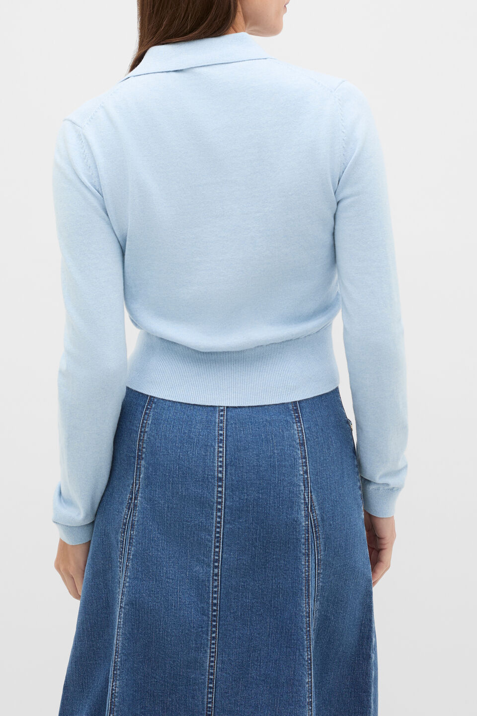 Cotton Blend Polo Knit  Soft Blue Marle