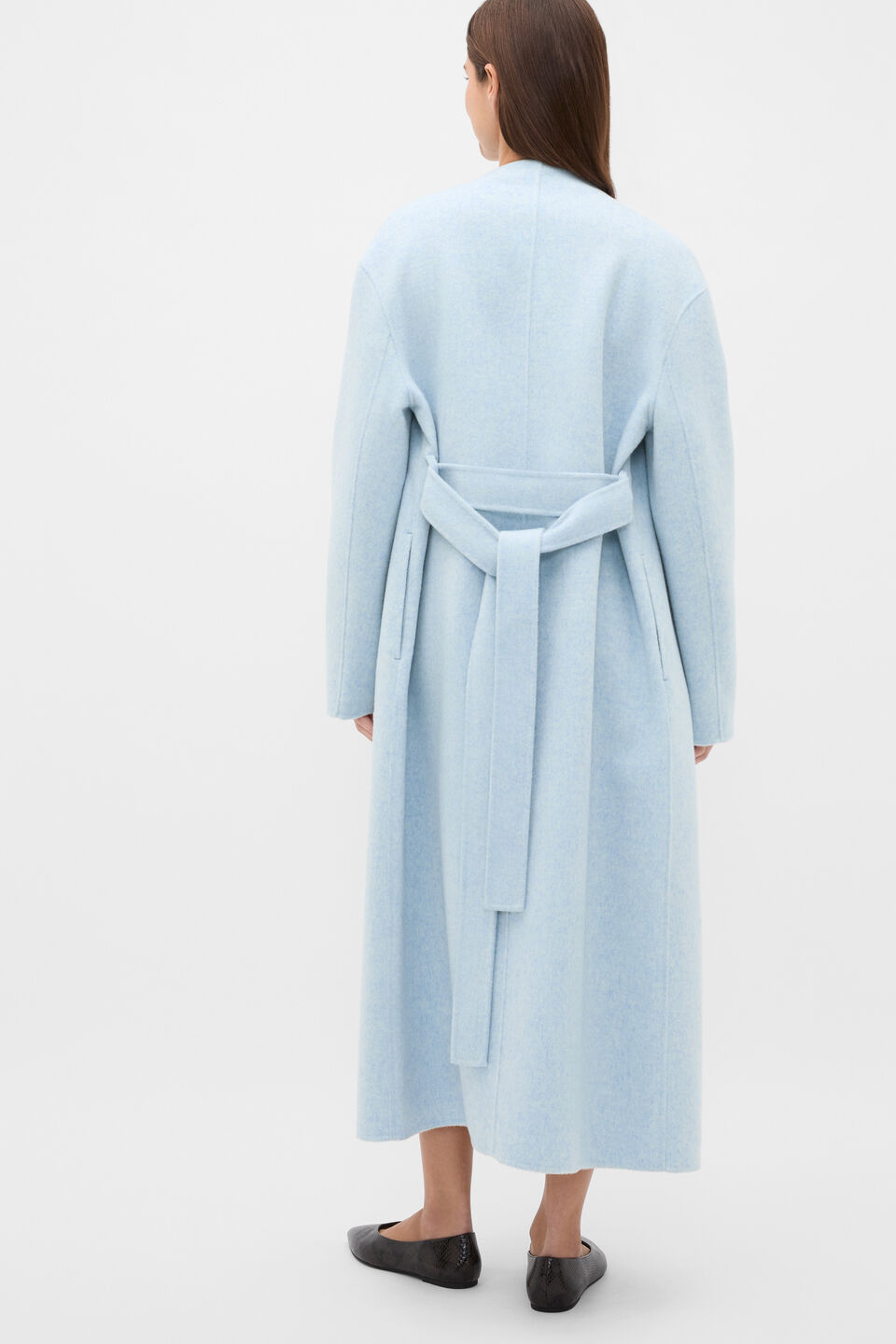 Wool Blend Minimalist Coat  Soft Blue Marle