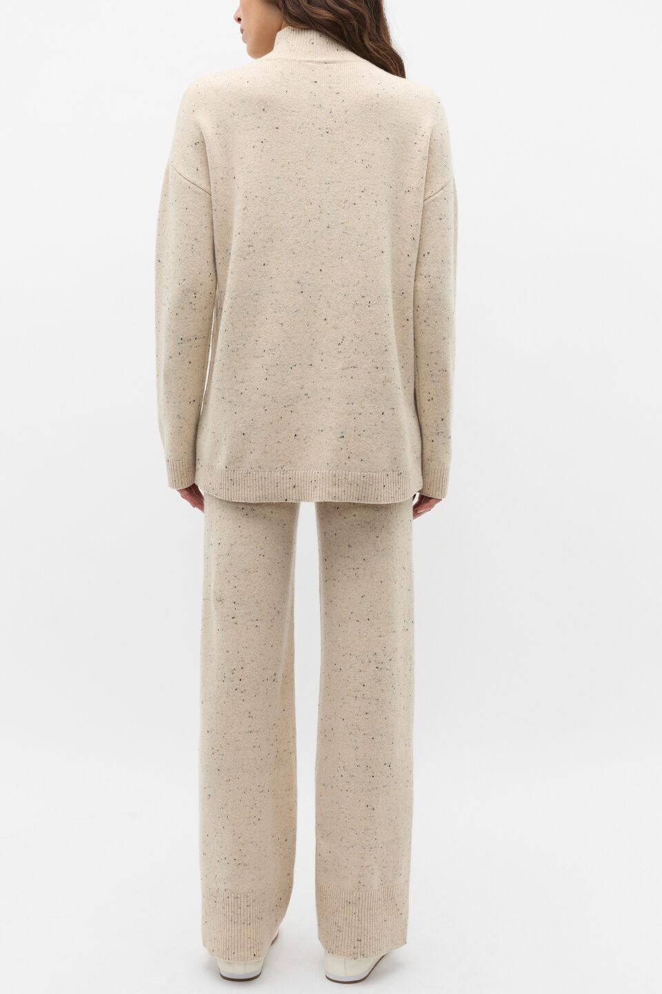 Fleck Mock Neck Slouch Knit  Latte Fleck