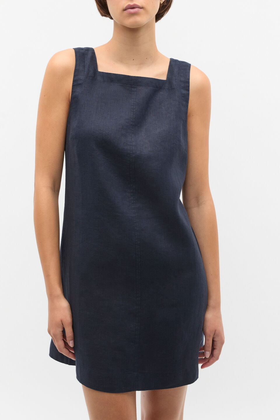 Linen Square Neck Mini Dress  Twilight Blue