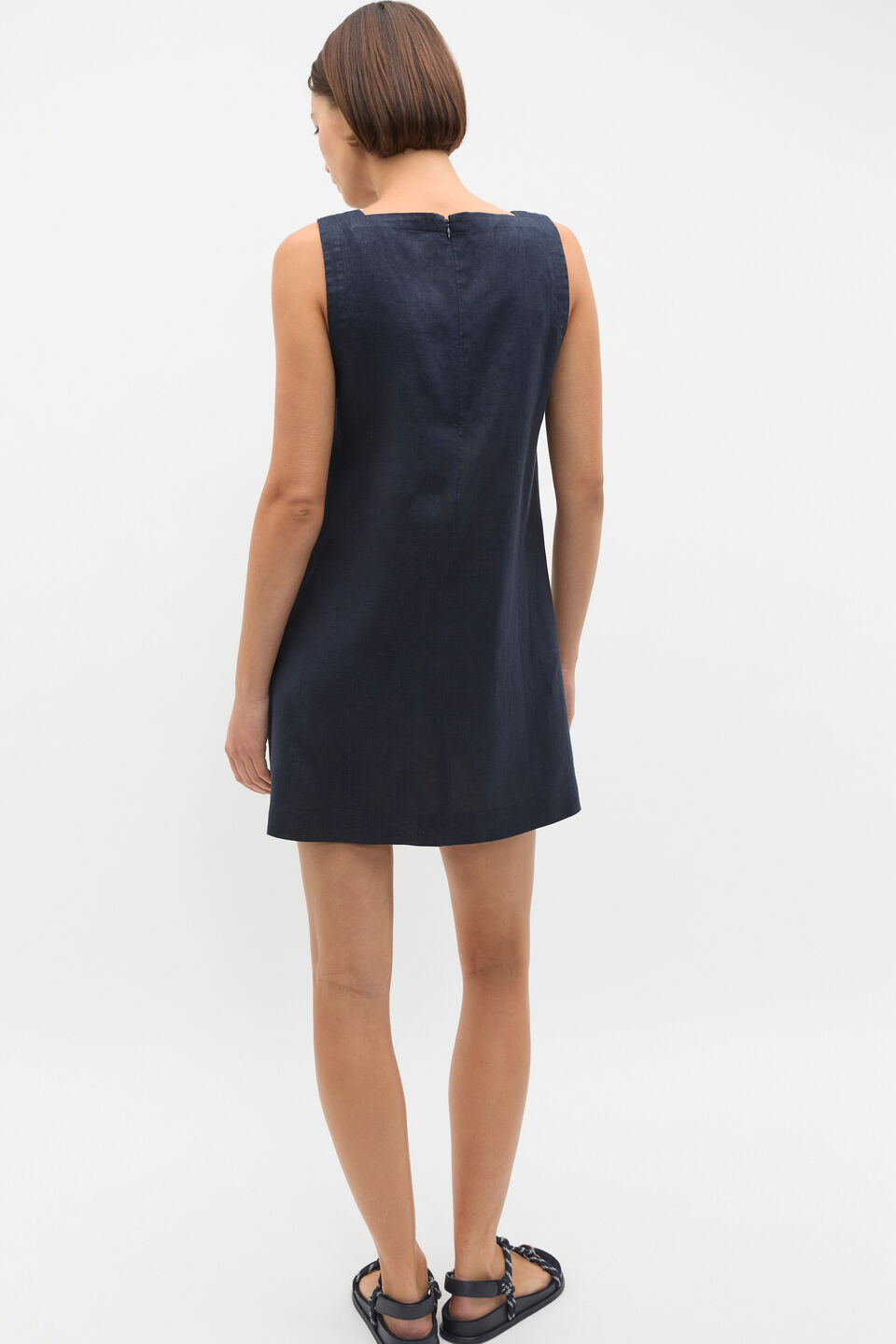 Linen Square Neck Mini Dress  Twilight Blue