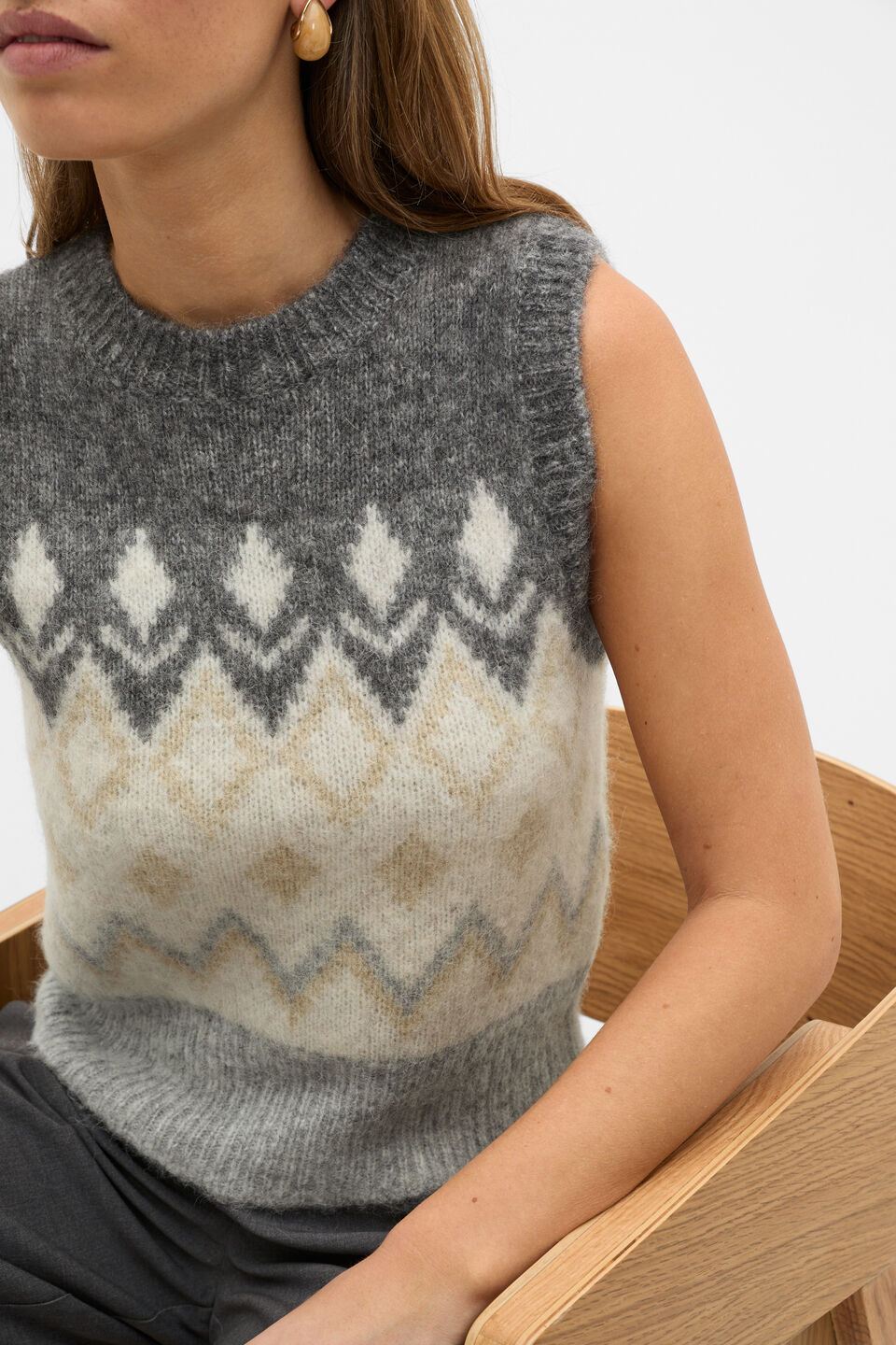 Argyle Knit Vest  Pale Slate Marle