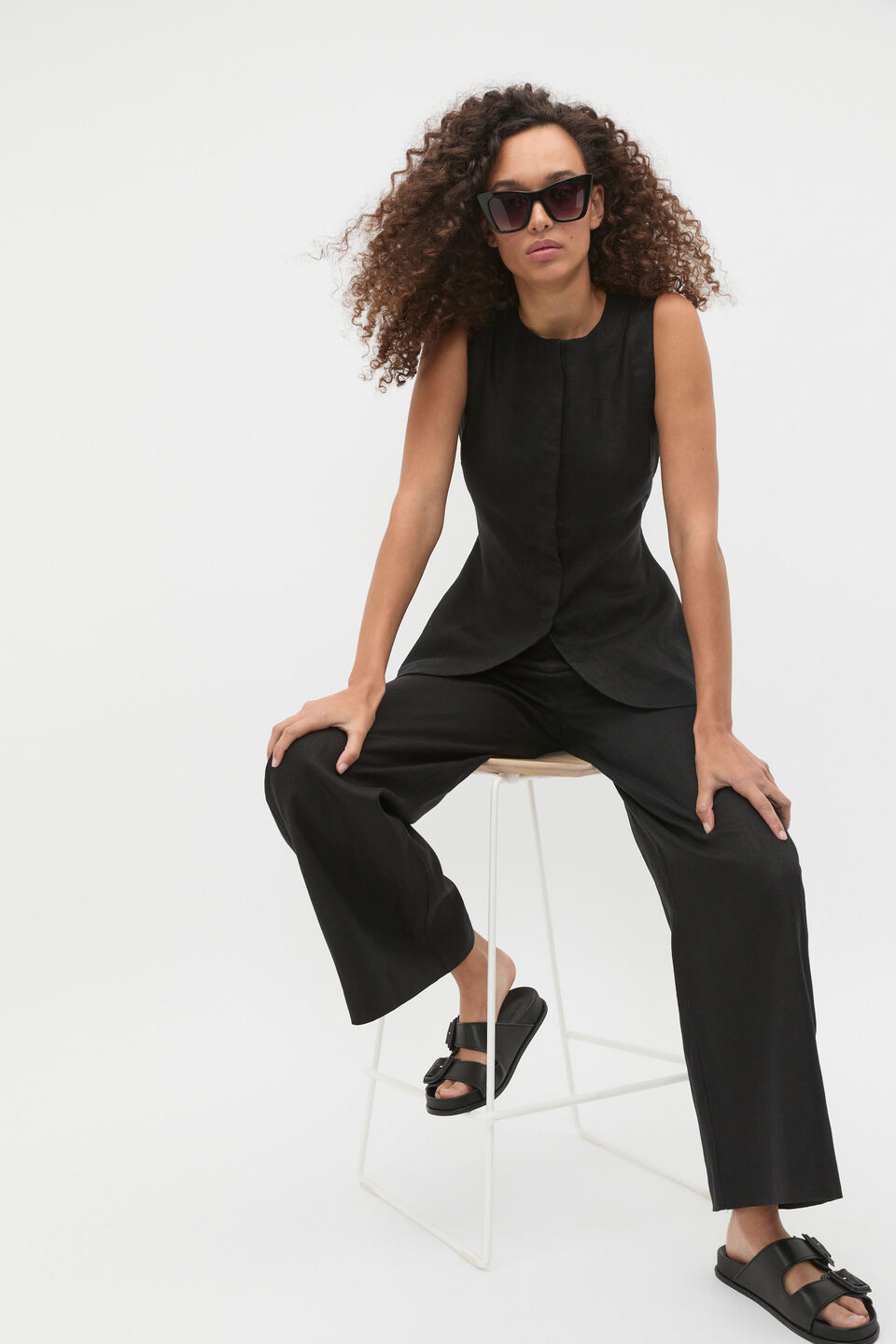 Core Linen Waisted Pant  Black