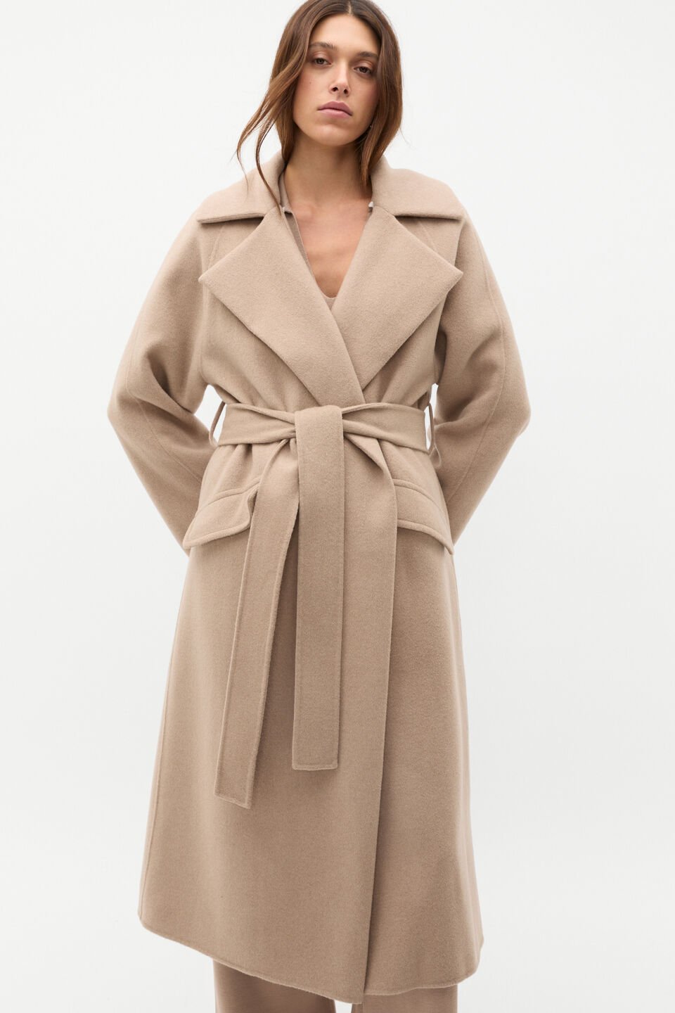 Wool Blend Lapel Coat  Cookie