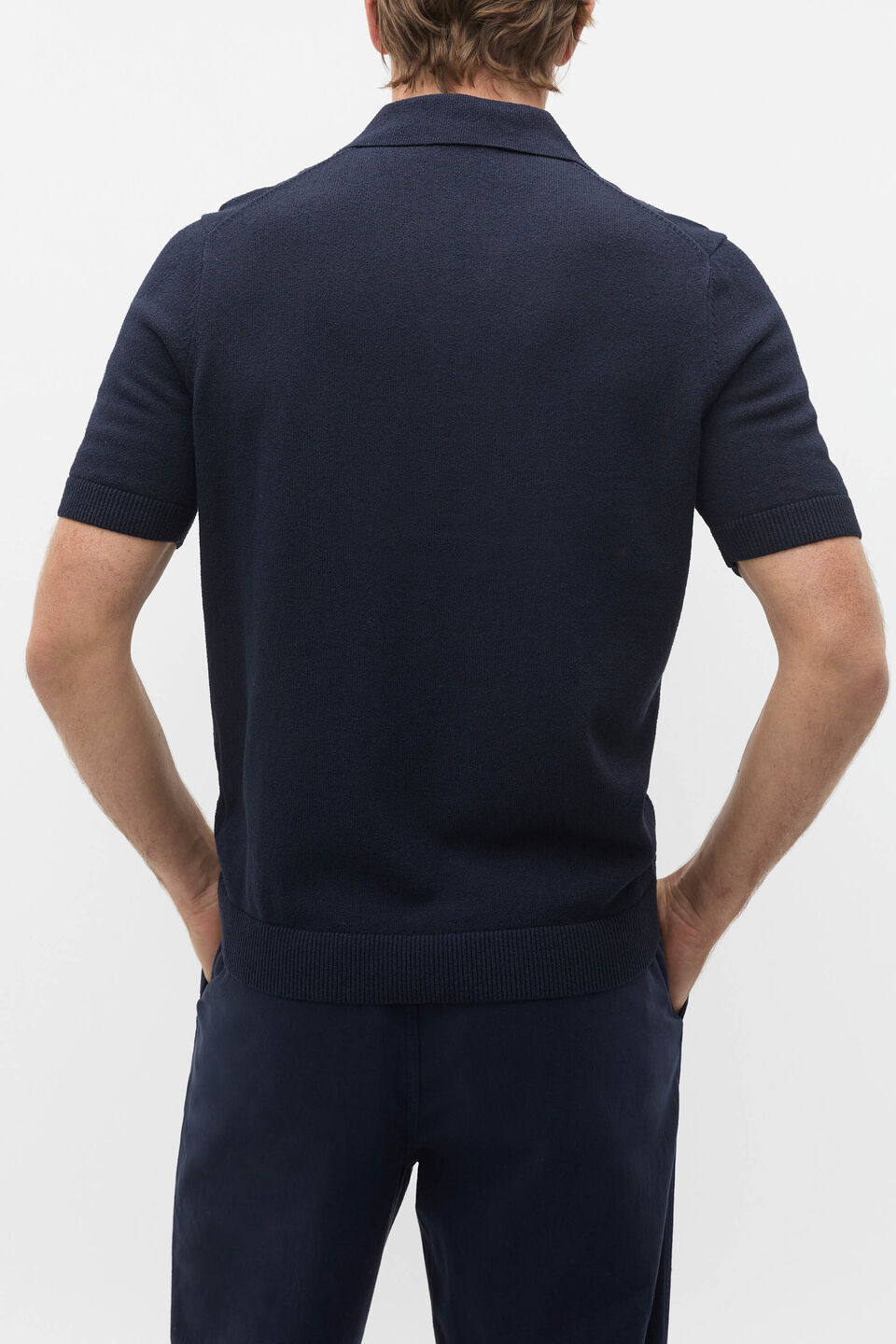 Boucle Knit Trophy Polo  Midnight Blue