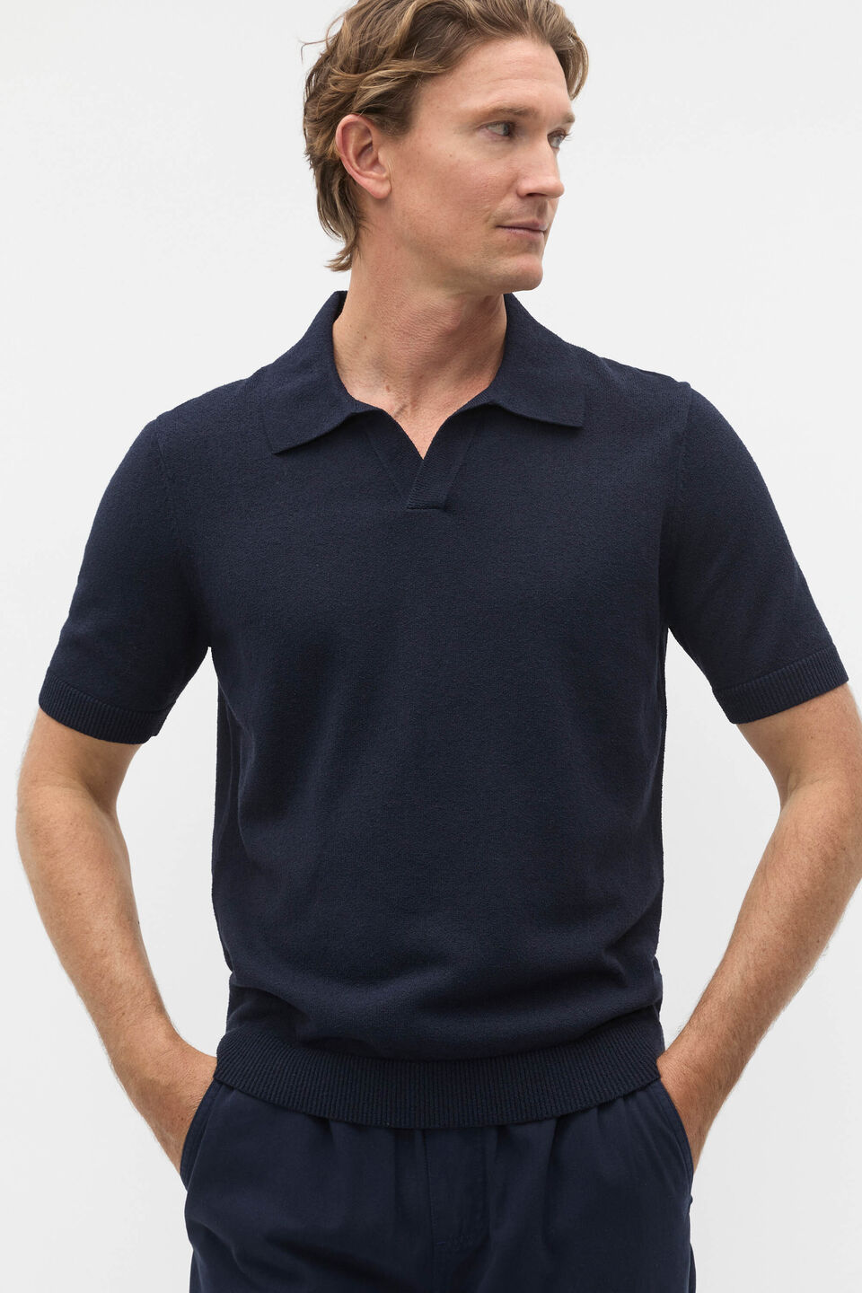 Boucle Knit Trophy Polo  Midnight Blue