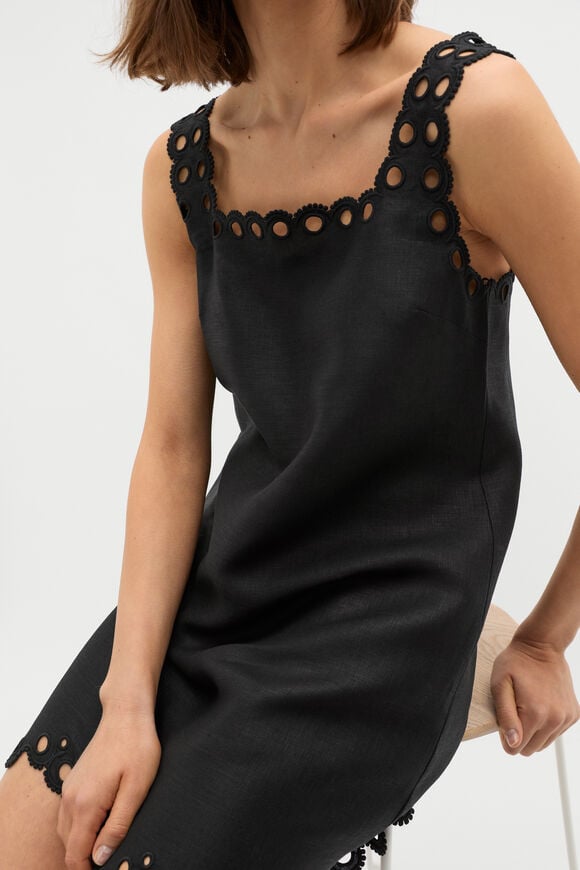 Linen Embroidered Mini Dress  Black  hi-res