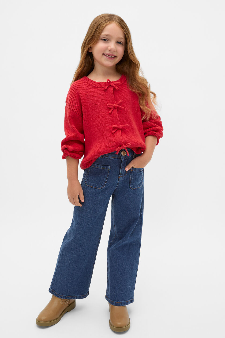 Bow Knit Cardigan  Chilli Red