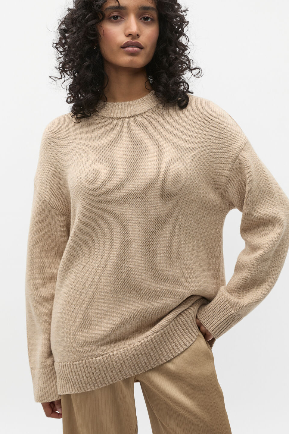 Slouch Crew Neck Twist Knit  Rye Twist
