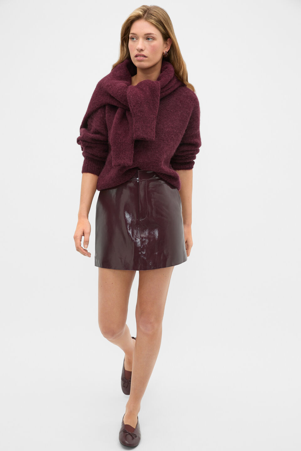  Lofty V Neck Slouch Knit  Plum Red