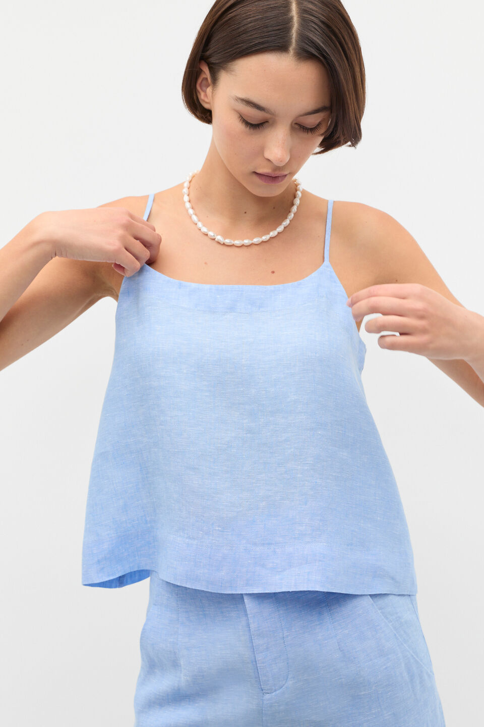 Linen Scoop Cami  Cornflower Blue Crossdye