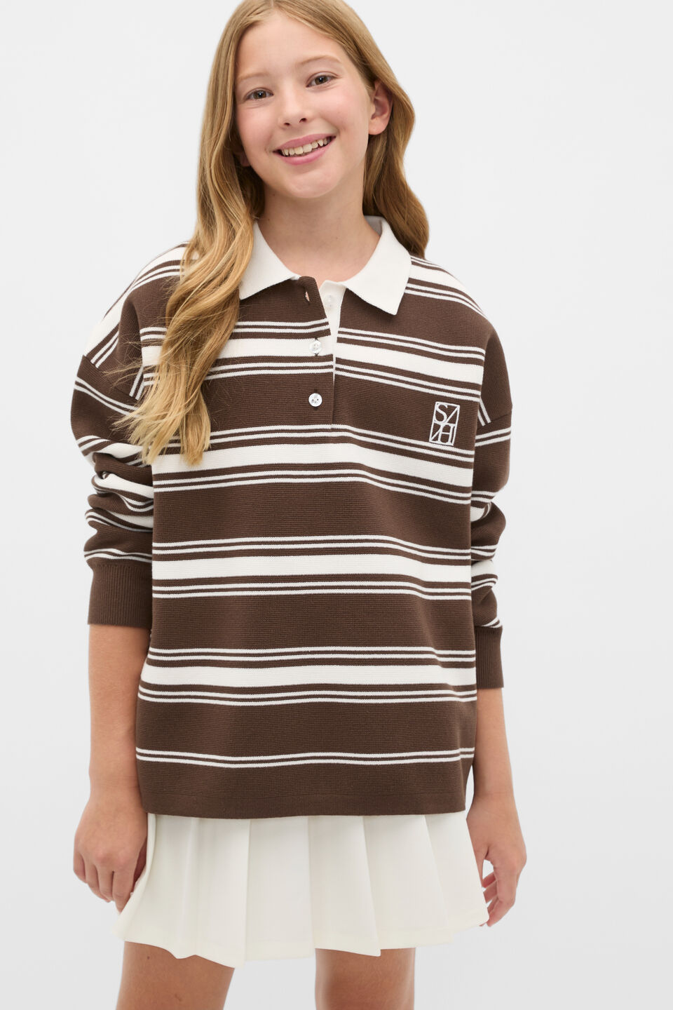 Polo Collar Knit Sweater  Chocolate