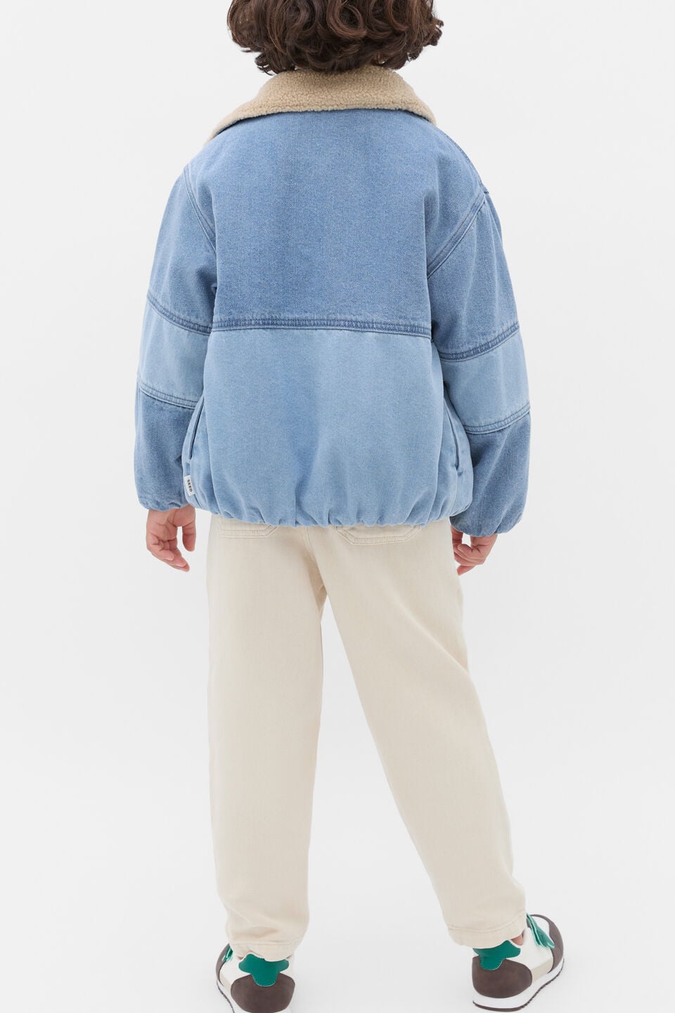 Two Tone Denim Bomber  Mid Blue