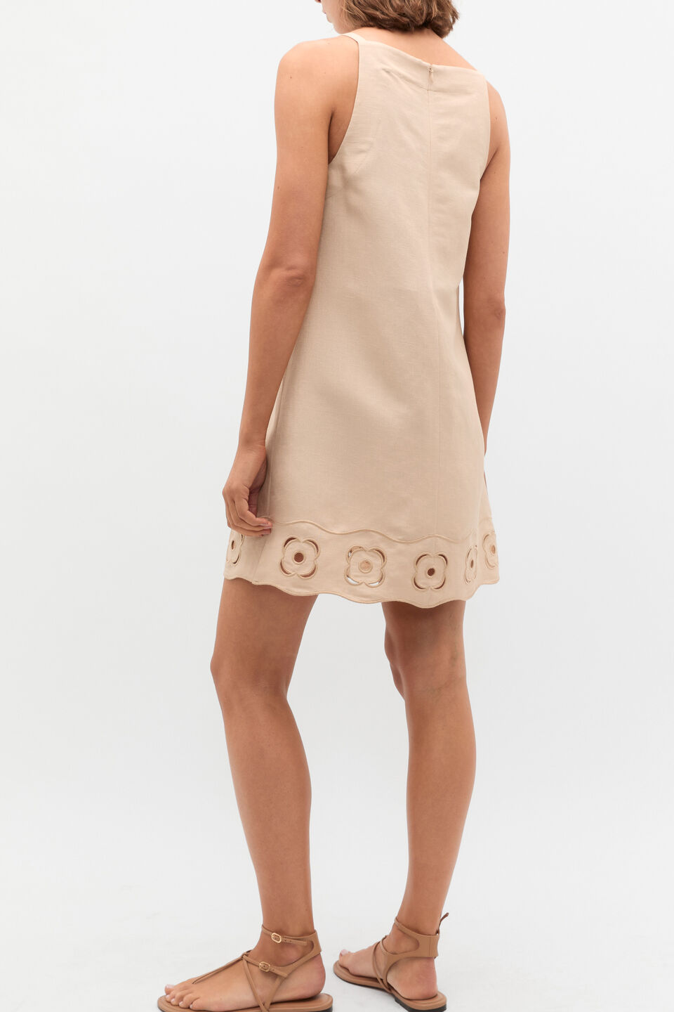 Retro Embroidered Mini Dress  Ecru