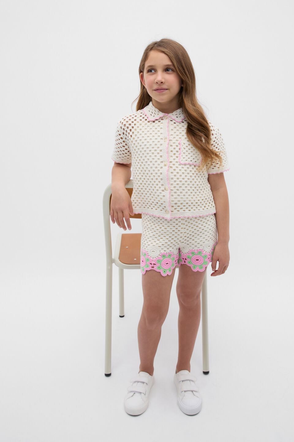 Floral Crochet Short  Vintage Cream