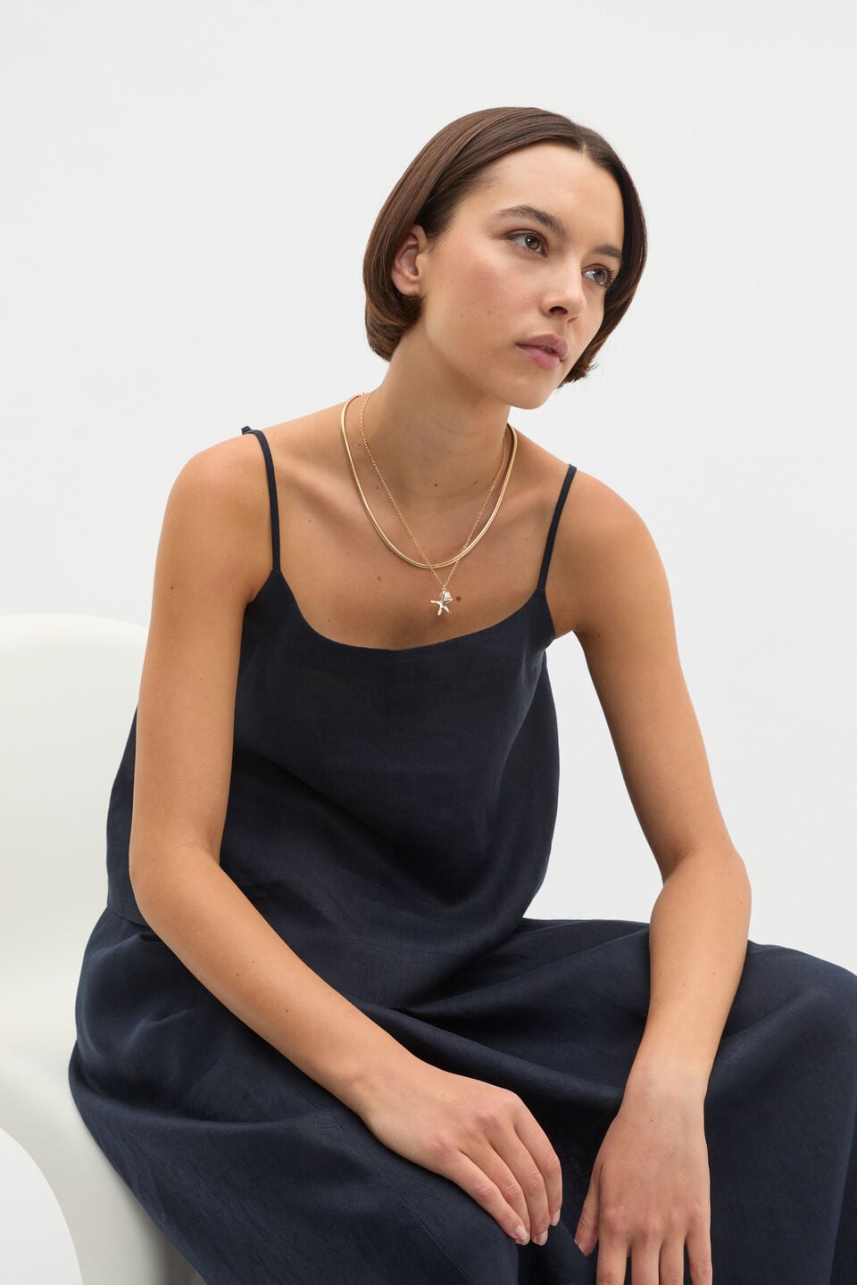 Linen Scoop Cami  Twilight Blue