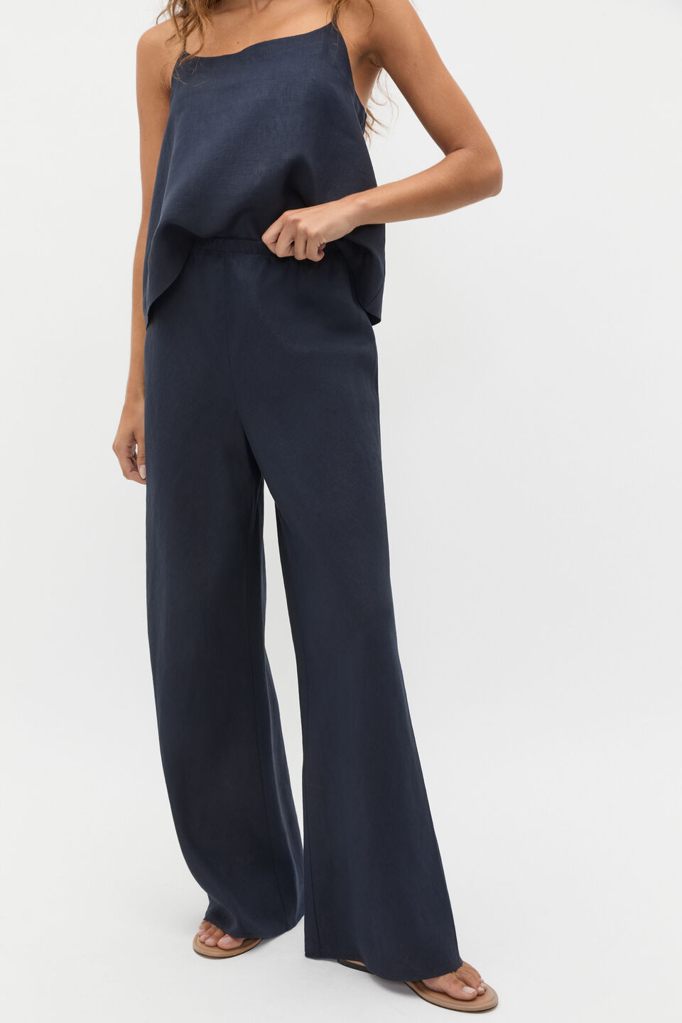 Core Linen Easy Wide Leg Pant  Twilight Blue
